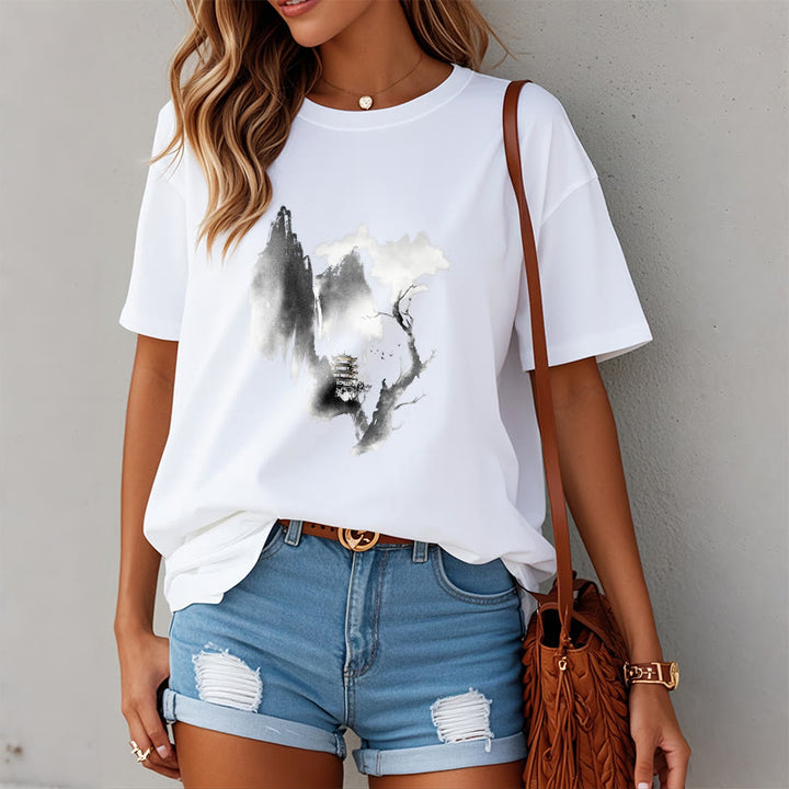 Camiseta con estampado de Buddha Stones Pavilion Tree Geese Around The Mountains - image 5