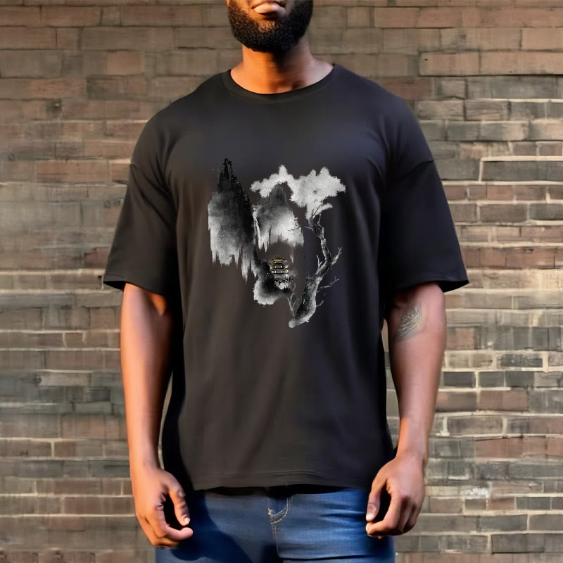 Camiseta con estampado de Buddha Stones Pavilion Tree Geese Around The Mountains - image 7