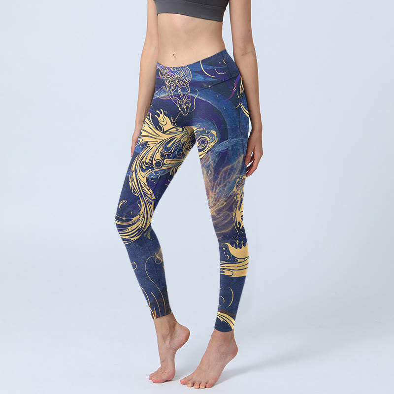 Leggings de yoga para mujer con estampado de nubes auspiciosas, peces koi azules y Buddha Stones - Azul medio - US18，UK/AU22，EU50 (4XL) - image 1