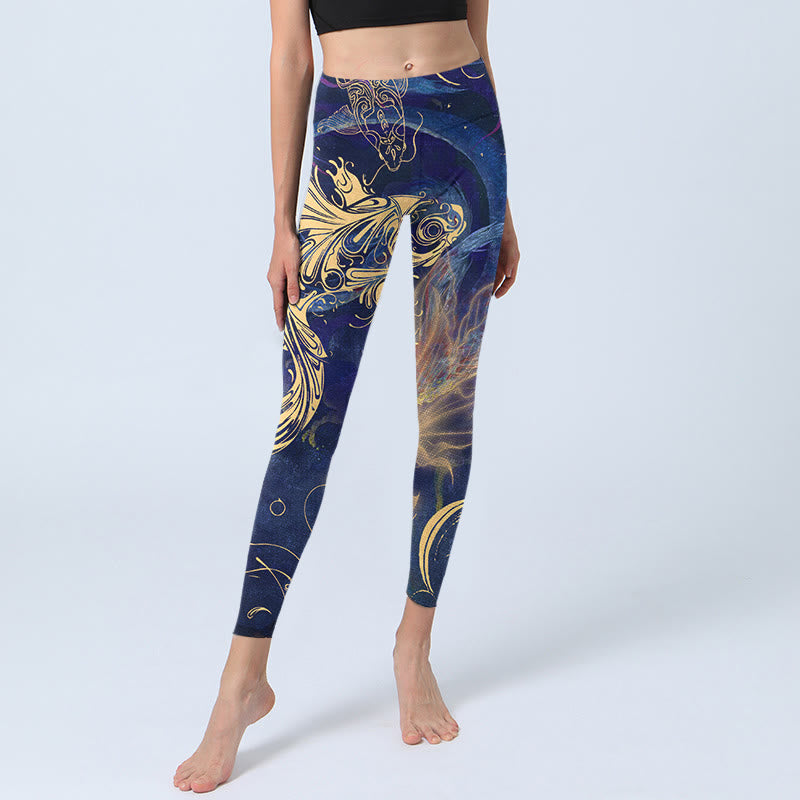 Leggings de yoga para mujer con estampado de nubes auspiciosas, peces koi azules y Buddha Stones - image 5