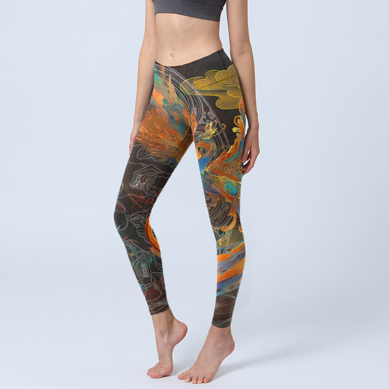 Leggings deportivos Buddha Stones Vibrant Phoenix para mujer - Negro - US18，UK/AU22，EU50 (4XL) - image 0