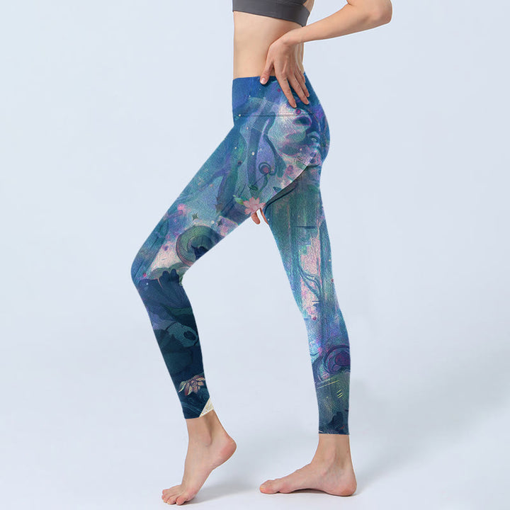 Leggings de gimnasio con Buddha Stones, flores de loto, hojas y pájaros, pantalones de yoga para mujer - image 2