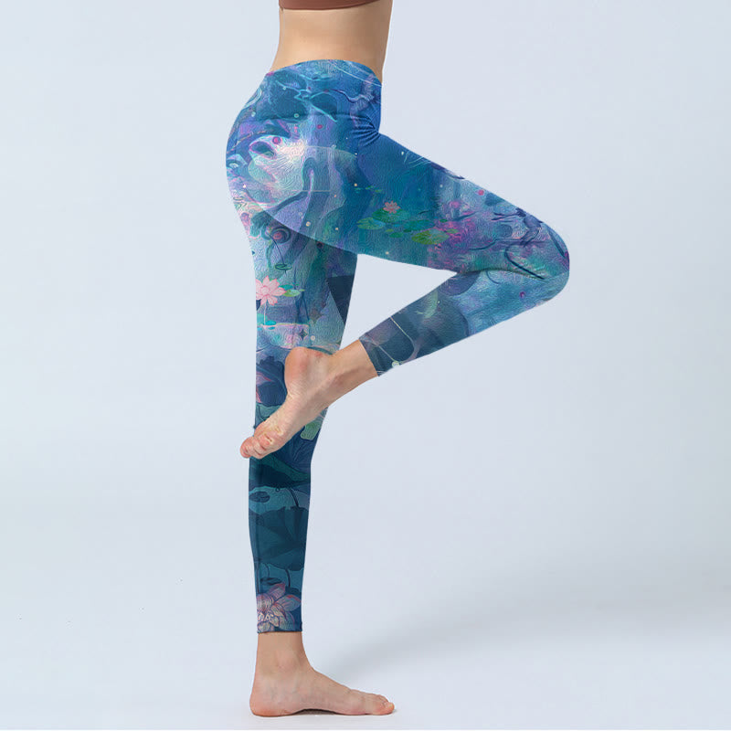 Leggings de gimnasio con Buddha Stones, flores de loto, hojas y pájaros, pantalones de yoga para mujer - image 3