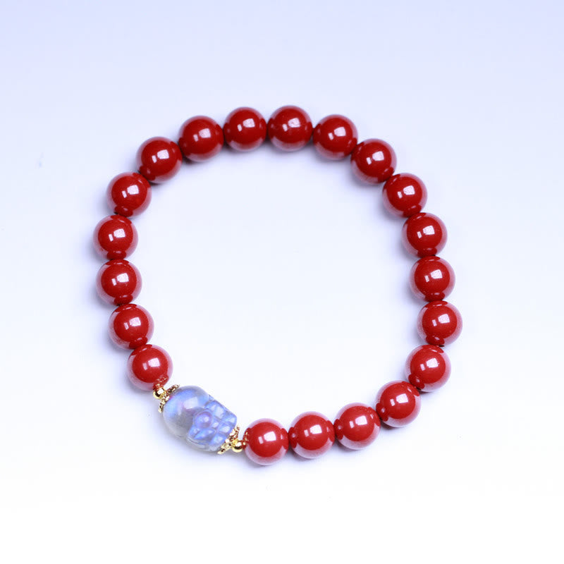 Pulsera de bendición PiXiu con piedra lunar y cinabrio de Buddha Stones