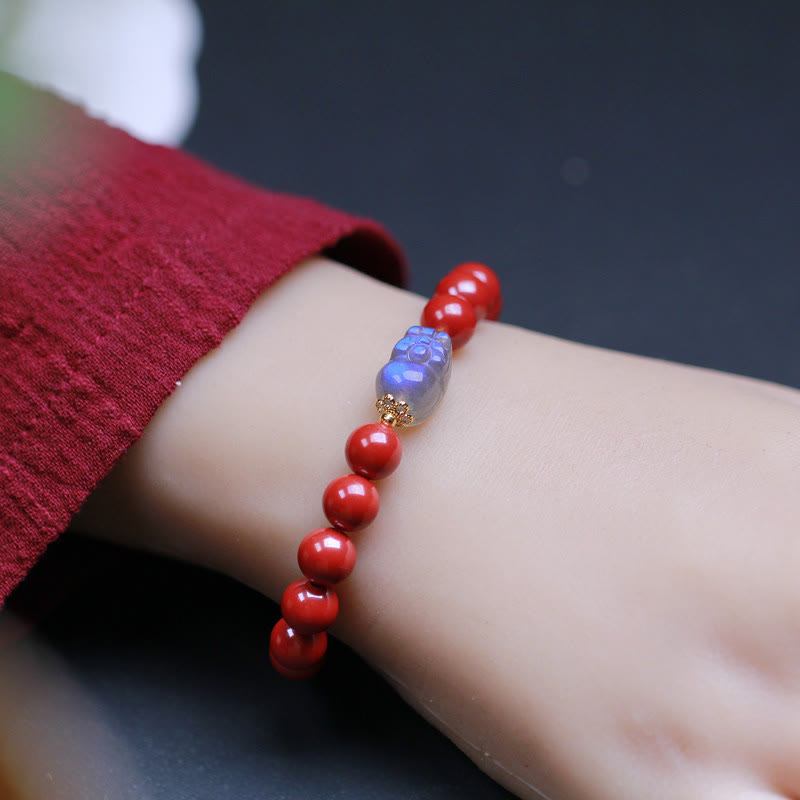 Pulsera de bendición PiXiu con piedra lunar y cinabrio de Buddha Stones