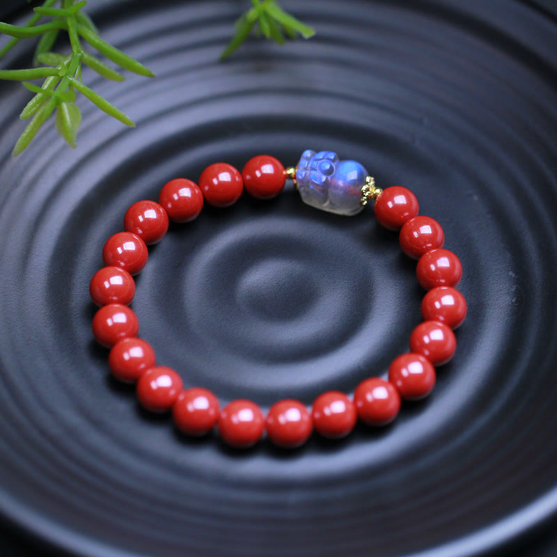 Pulsera de bendición PiXiu con piedra lunar y cinabrio de Buddha Stones
