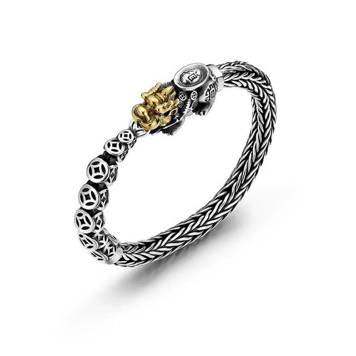 Pulsera de plata de ley 925 con lingotes de monedas de cobre PiXiu y Buddha Stones