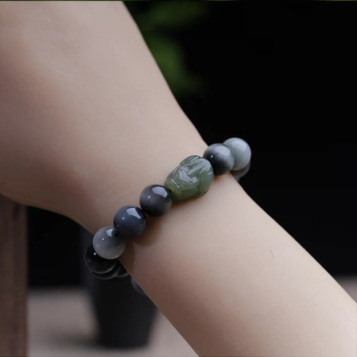 Pulsera de confianza Pixiu de jade hetiano con piedra de ojo de águila natural de Buddha Stones