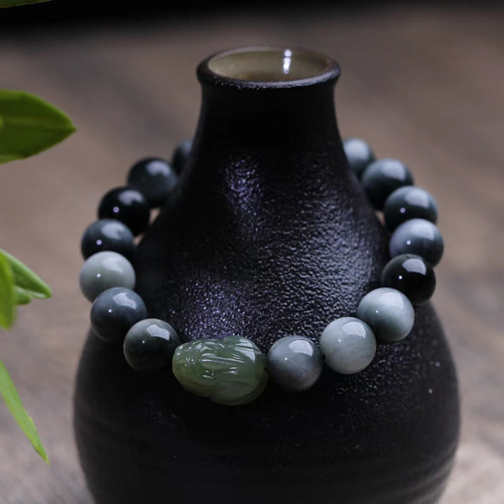 Pulsera de confianza Pixiu de jade hetiano con piedra de ojo de águila natural de Buddha Stones