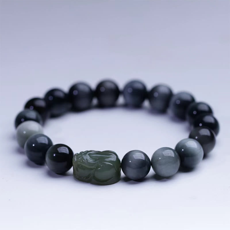 Pulsera de confianza Pixiu de jade hetiano con piedra de ojo de águila natural de Buddha Stones
