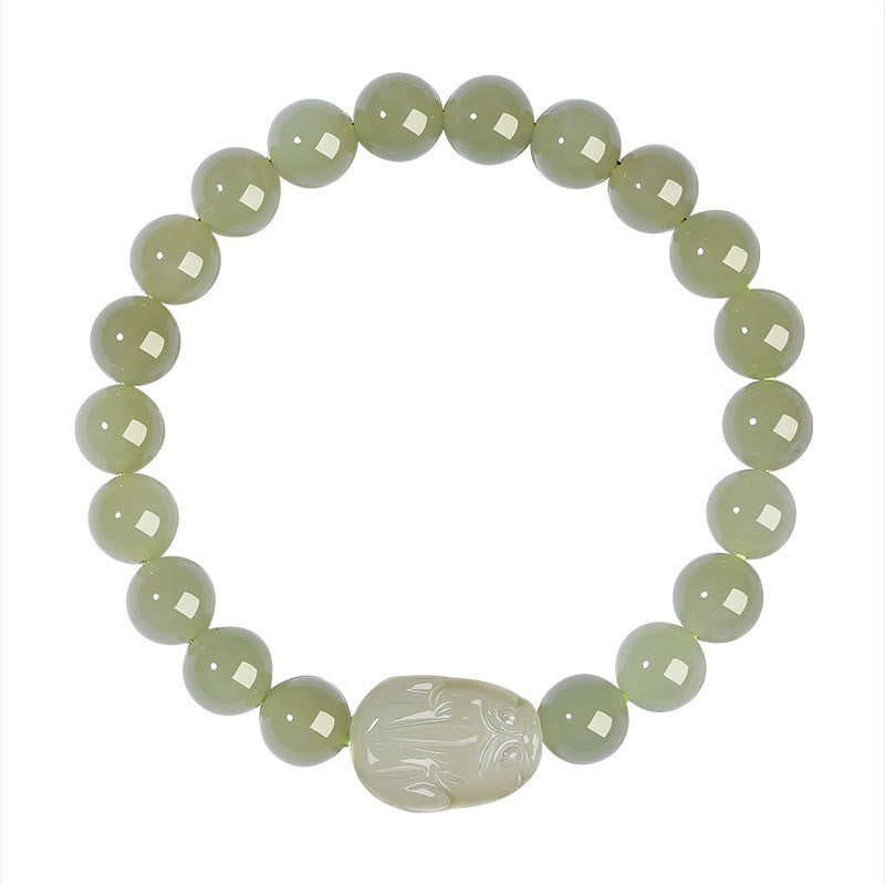 Buddha Stones Pulsera de la suerte tallada en jade PiXiu de Hetian natural
