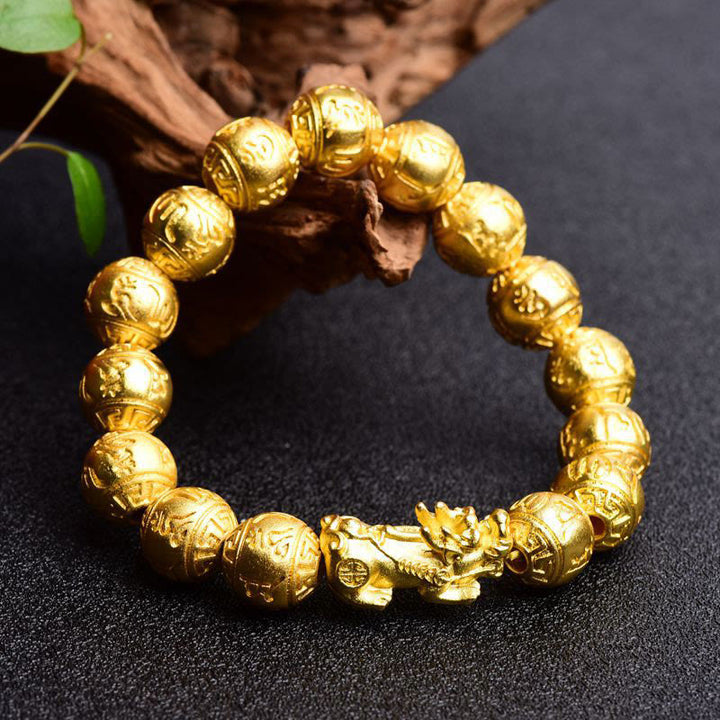 Pulsera de riqueza tallada con Om Mani Padme Hum y Buddha Stones PiXiu