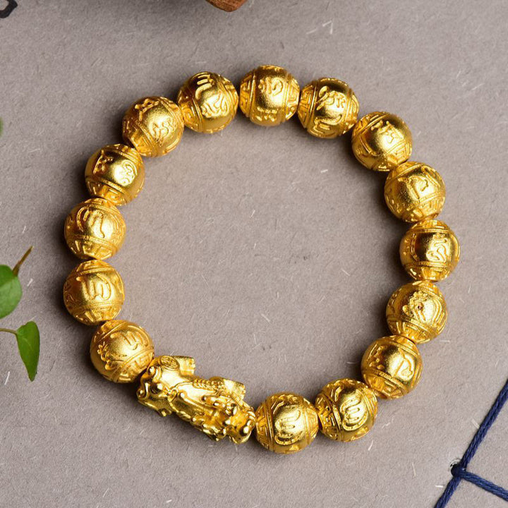 Pulsera de riqueza tallada con Om Mani Padme Hum y Buddha Stones PiXiu