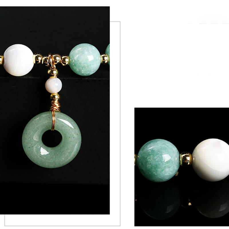 Pulsera con dije de paz y hebilla de caracol, herradura, trochus y Buddha Stones