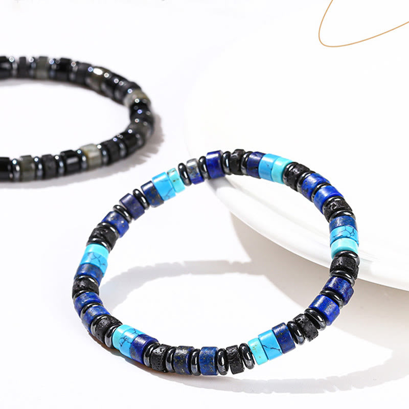 Pulsera de soporte con Buddha Stones, hematita, turquesa, lazurita, lapislázuli, roca de lava, piedra negra brillante - image 9