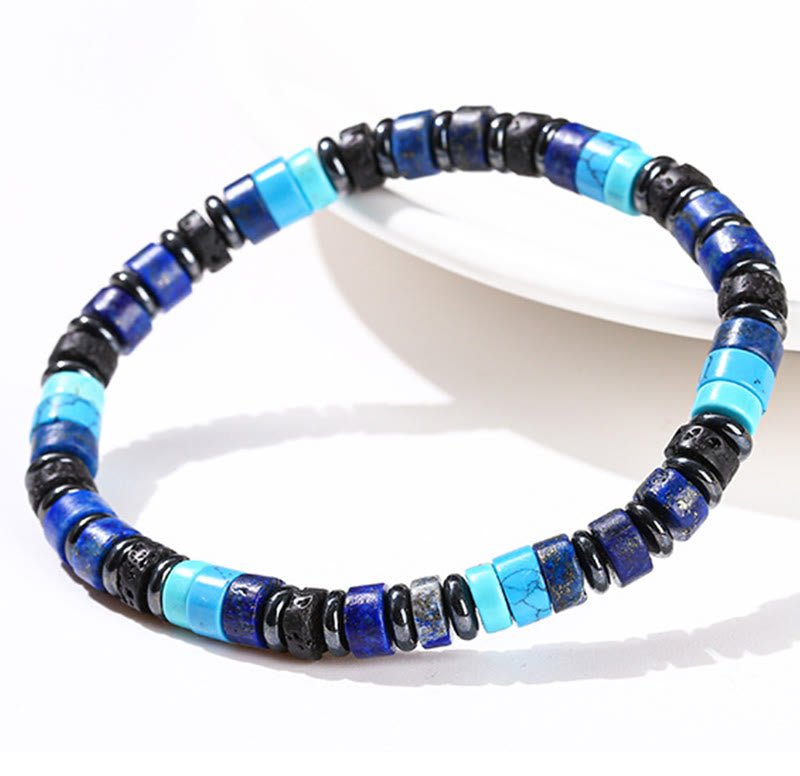 Pulsera de soporte con Buddha Stones, hematita, turquesa, lazurita, lapislázuli, roca de lava, piedra negra brillante - image 6