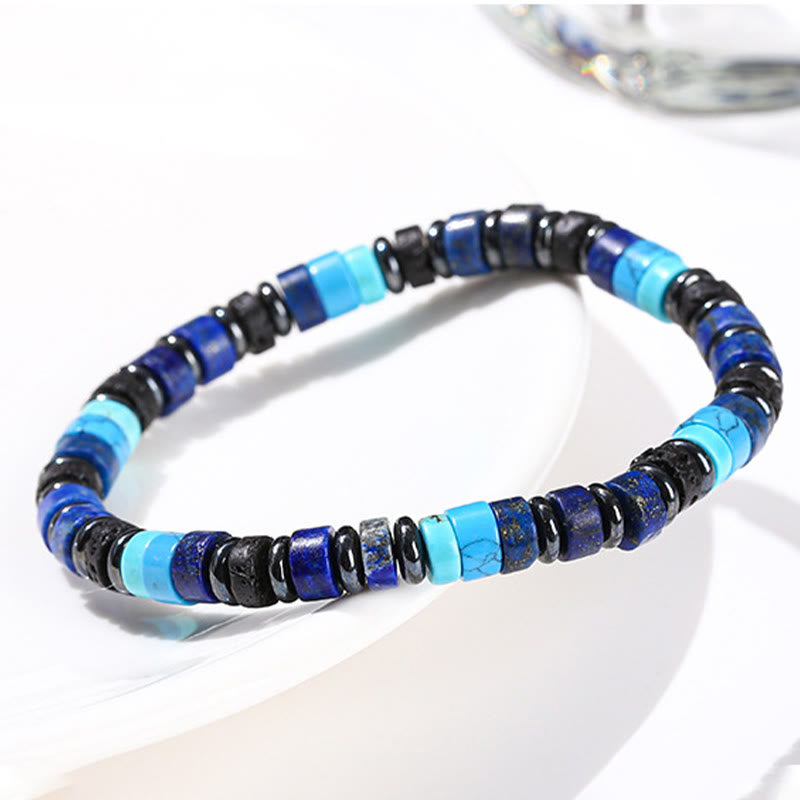 Pulsera de soporte con Buddha Stones, hematita, turquesa, lazurita, roca de lava y piedra negra brillante