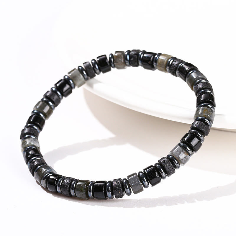 Pulsera de soporte con Buddha Stones, hematita, turquesa, lazurita, lapislázuli, roca de lava, piedra negra brillante - image 16
