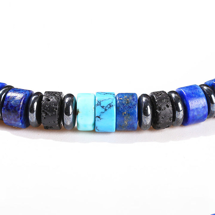 Pulsera de soporte con Buddha Stones, hematita, turquesa, lazurita, lapislázuli, roca de lava, piedra negra brillante - image 8