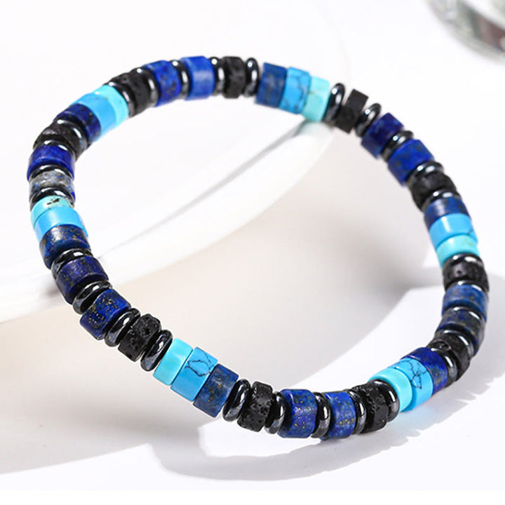 Pulsera de soporte con Buddha Stones, hematita, turquesa, lazurita, lapislázuli, roca de lava, piedra negra brillante - image 3