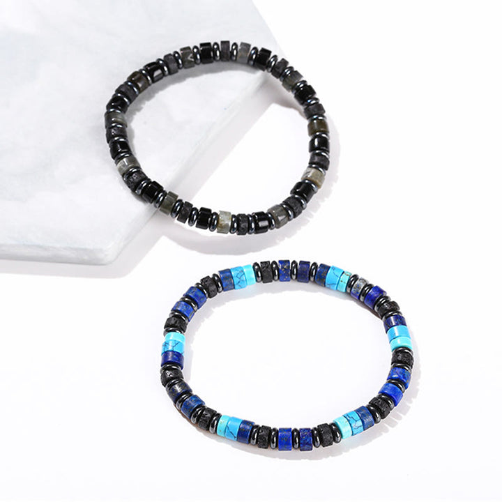 Pulsera de soporte con Buddha Stones, hematita, turquesa, lazurita, lapislázuli, roca de lava, piedra negra brillante - image 17