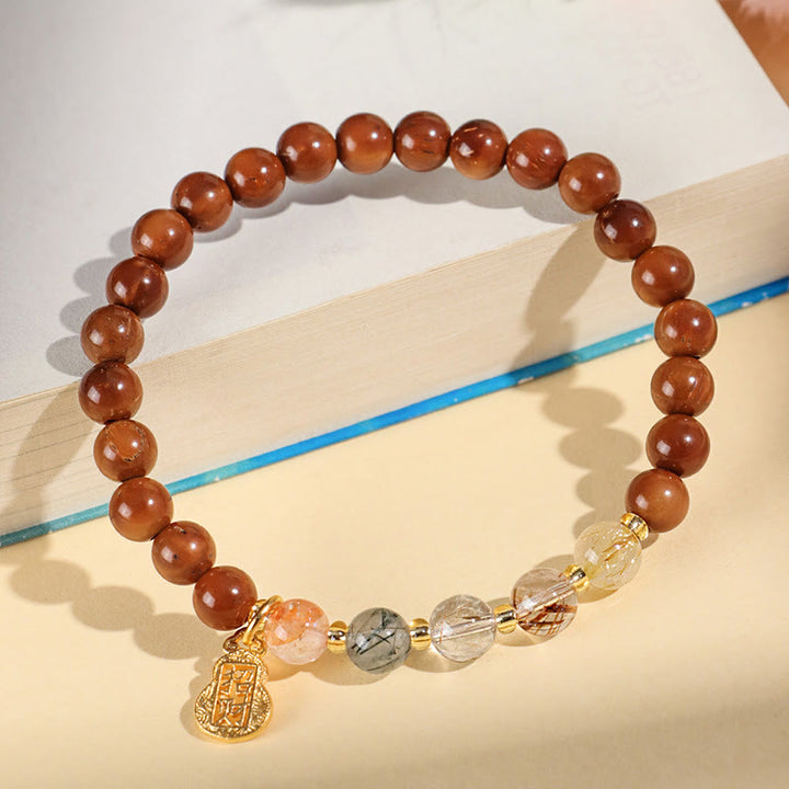 Pulsera de cuarzo rutilado con citrino fantasma verde y Buddha Stones, cristal Super Seven que atrae la confianza y la riqueza