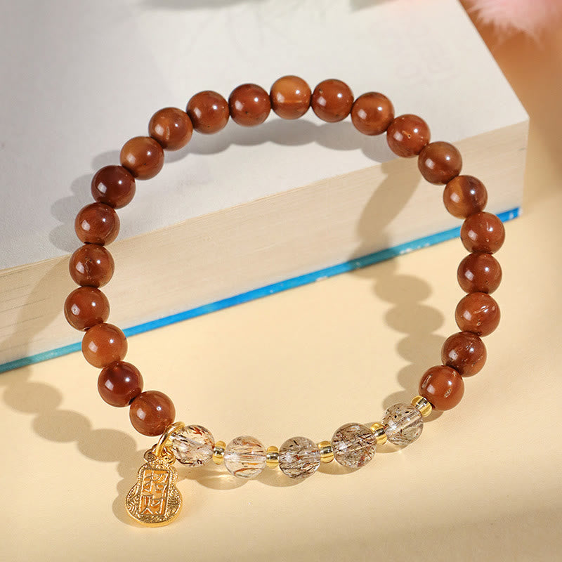 Pulsera de cuarzo rutilado con citrino fantasma verde y Buddha Stones, cristal Super Seven que atrae la confianza y la riqueza