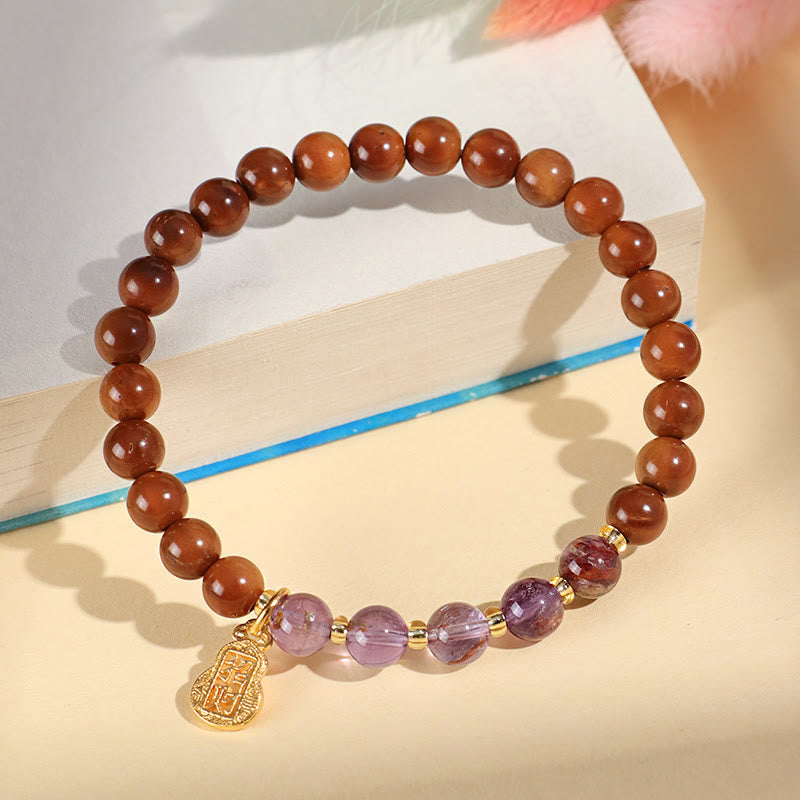 Pulsera de cuarzo rutilado con citrino fantasma verde y Buddha Stones, cristal Super Seven que atrae la confianza y la riqueza