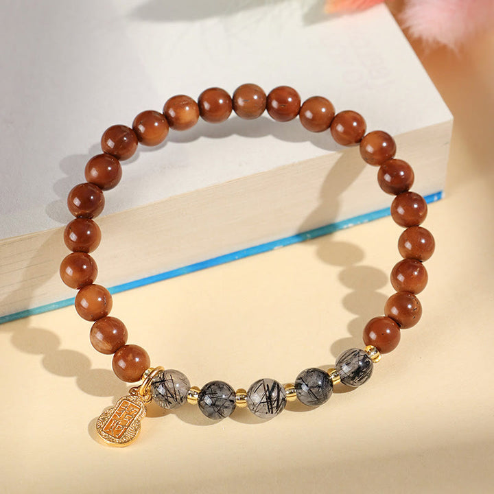 Pulsera de cuarzo rutilado con citrino fantasma verde y Buddha Stones, cristal Super Seven que atrae la confianza y la riqueza