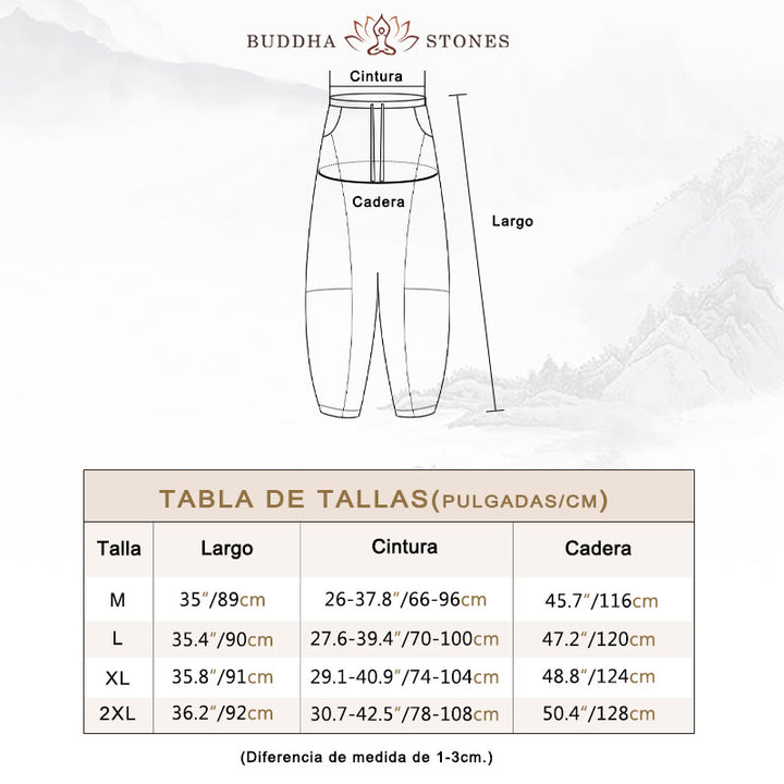 Pantalones harén de lino con cintura elástica y cordón ajustable para mujer de Buddha Stones con bolsillos - image 6