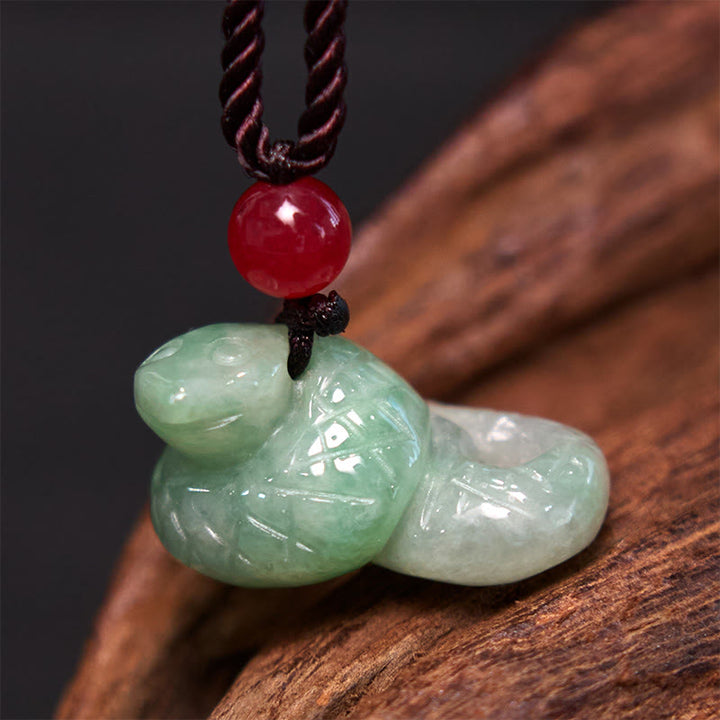 Collar con colgante de jade natural con Buddha Stones y el año de la serpiente del zodíaco chino - Serpiente - image 1