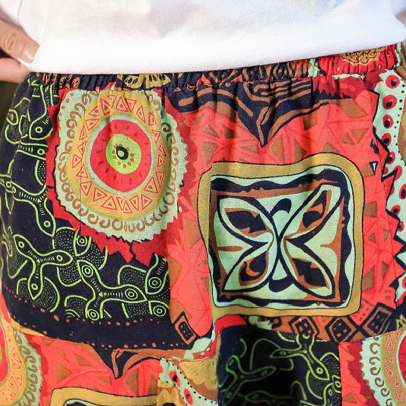 Pantalones harén de algodón con estampado de hojas en color dorado y rojo con Buddha Stones y bolsillos para hombre - image 7