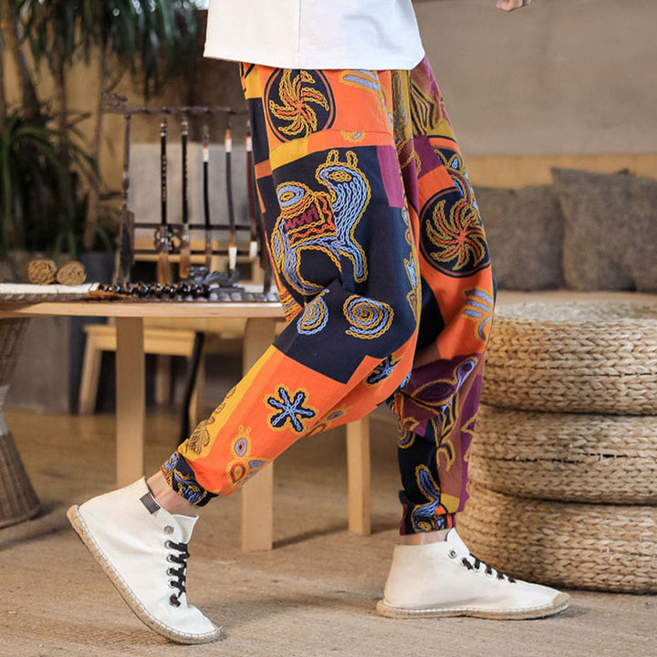 Pantalones harem cortos de algodón para hombre con estampado floral y de Buddha Stones, con bolsillos. - image 17