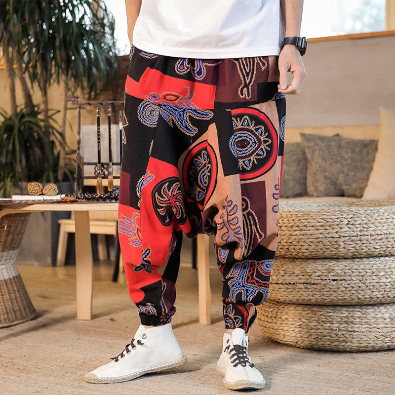 Pantalones harem cortos de algodón para hombre con estampado floral y de Buddha Stones, con bolsillos. - image 1