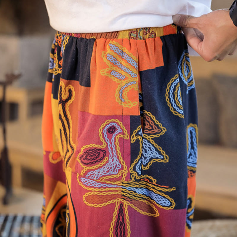 Pantalones harén de algodón con estampado de flores y cuadrícula de Buddha Stones para hombre con bolsillos - image 21