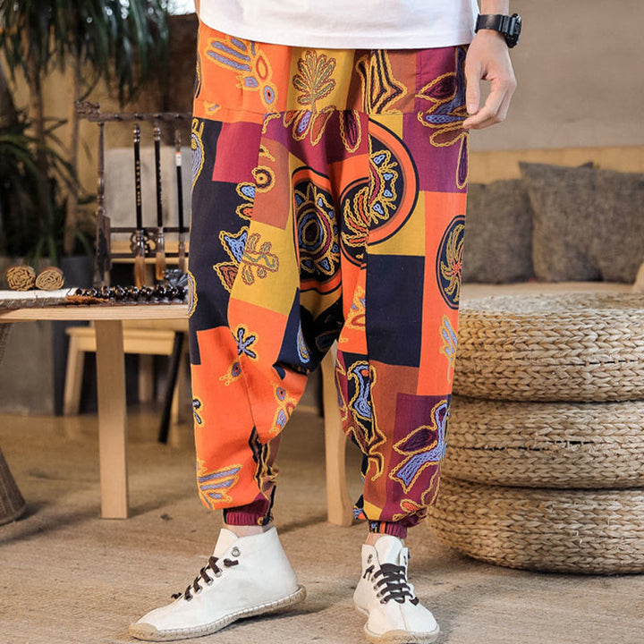 Pantalones harem cortos de algodón para hombre con estampado floral y de Buddha Stones, con bolsillos. - image 13