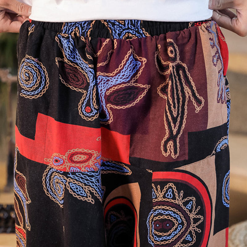 Pantalones harén de algodón con estampado de flores y cuadrícula de Buddha Stones para hombre con bolsillos - image 9