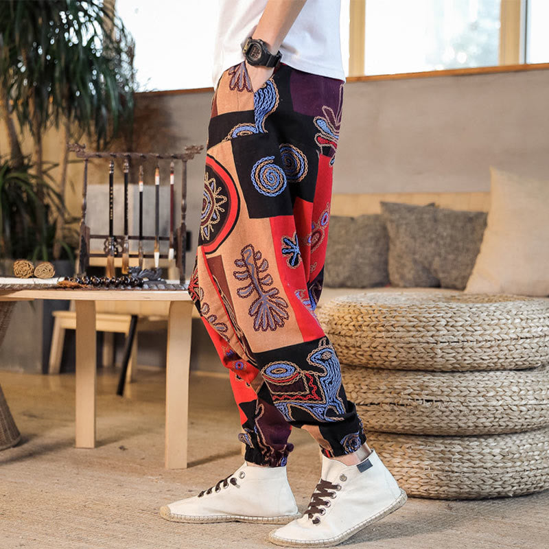 Pantalones harem cortos de algodón para hombre con estampado floral y de Buddha Stones, con bolsillos. - image 2