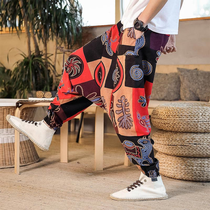 Pantalones harem cortos de algodón para hombre con estampado floral y de Buddha Stones, con bolsillos. - image 4