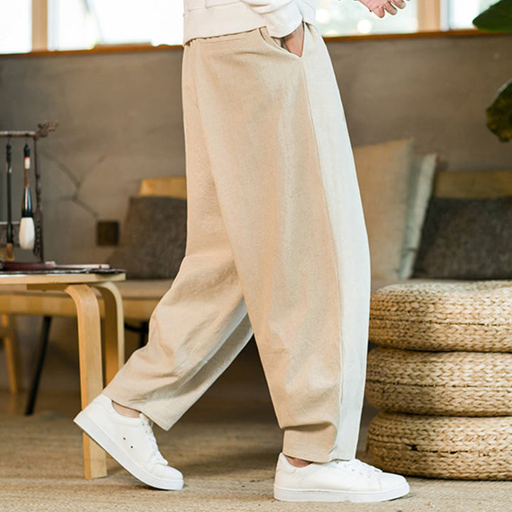 Pantalones harén de lino y algodón de color liso con cordón y bolsillos para hombre con Buddha Stones - image 29