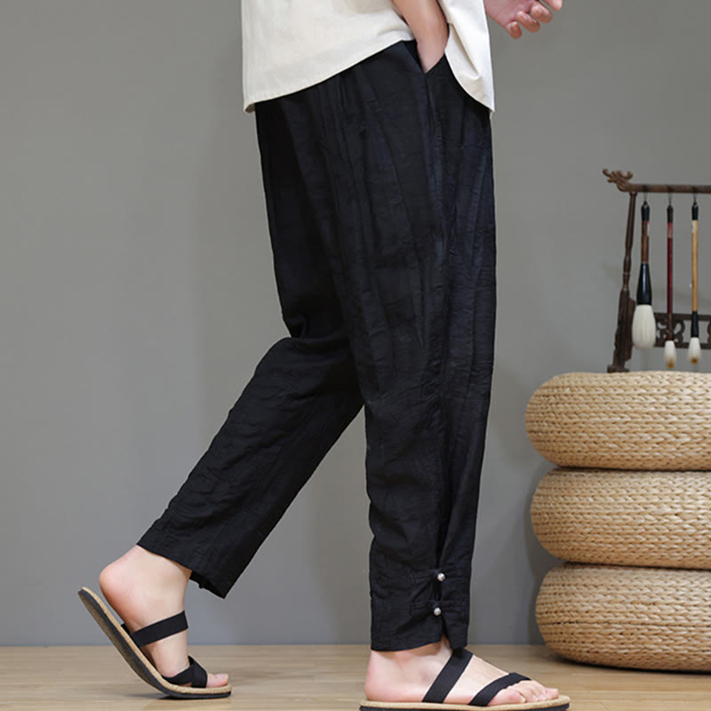 Pantalones con cordón y bolsillos para hombre con botones en los tobillos de bambú y Buddha Stones