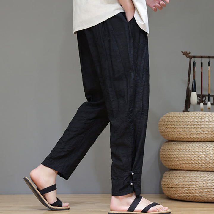 Pantalones con cordón y bolsillos para hombre con botones en los tobillos de bambú y Buddha Stones