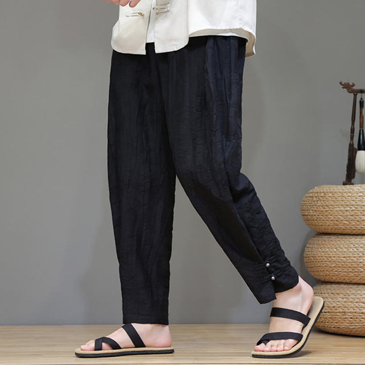 Pantalones con cordón y bolsillos para hombre con botones en los tobillos de bambú y Buddha Stones - Negro - US/UK/AU46, EU56 (5XL) - image 11