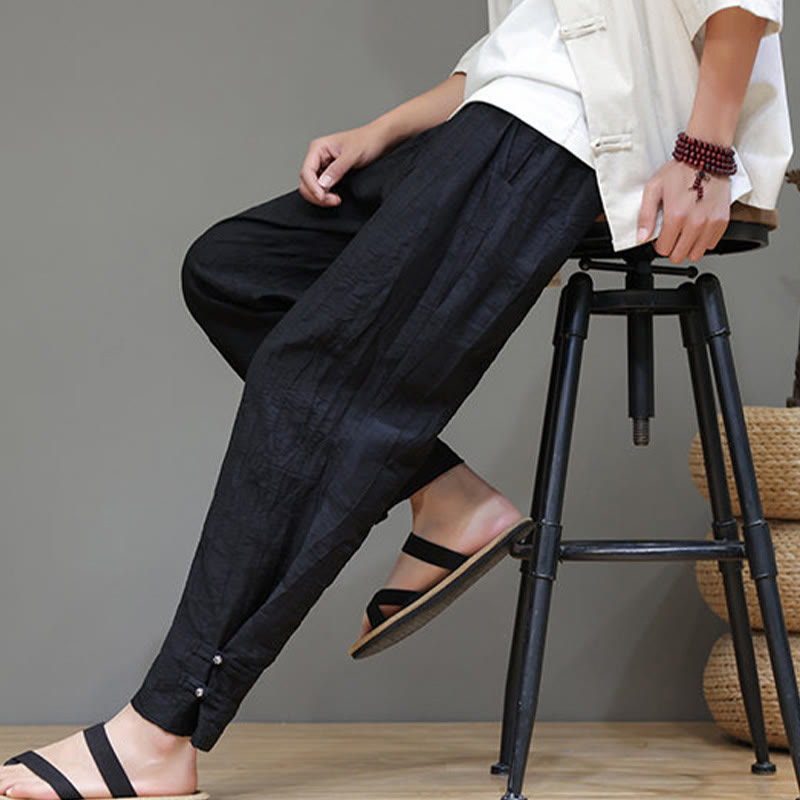 Pantalones con cordón y bolsillos para hombre con botones en los tobillos de bambú y Buddha Stones
