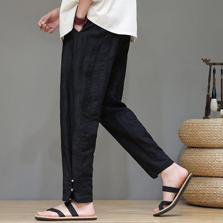Pantalones con cordón y bolsillos para hombre con botones en los tobillos de bambú y Buddha Stones
