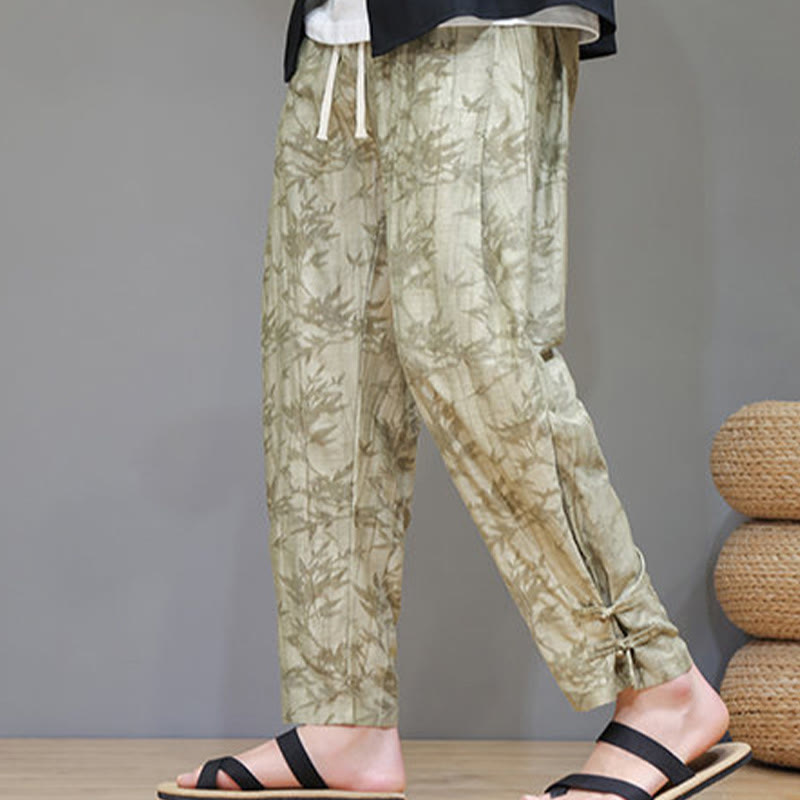 Pantalones con cordón y bolsillos para hombre con botones en los tobillos de bambú y Buddha Stones