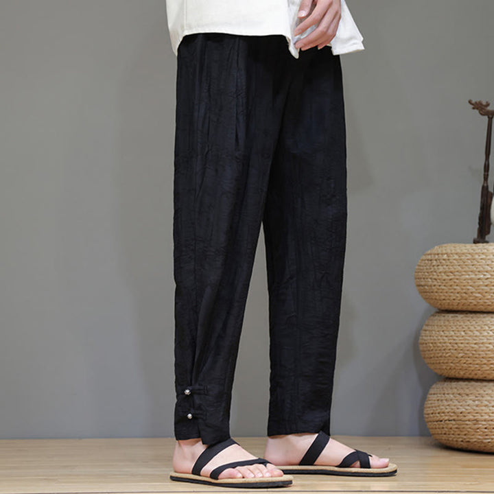 Pantalones con cordón y bolsillos para hombre con botones en los tobillos de bambú y Buddha Stones