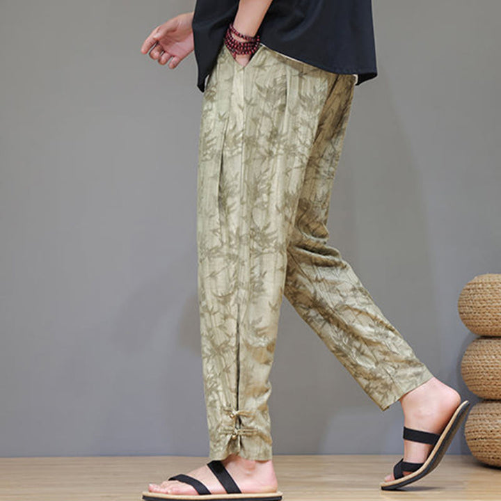 Pantalones con cordón y bolsillos para hombre con botones en los tobillos de bambú y Buddha Stones - image 1