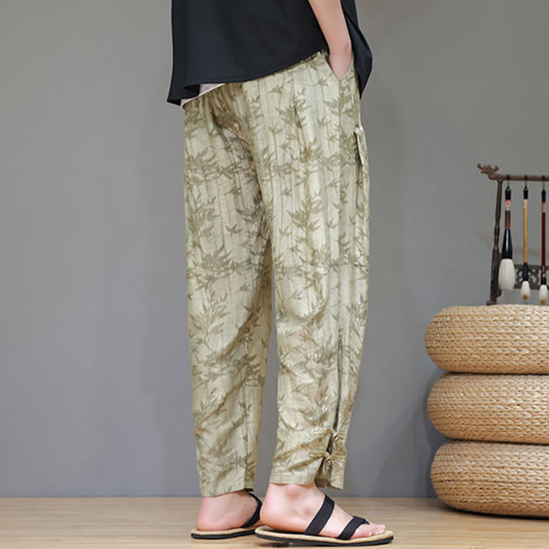 Pantalones con cordón y bolsillos para hombre con botones en los tobillos de bambú y Buddha Stones
