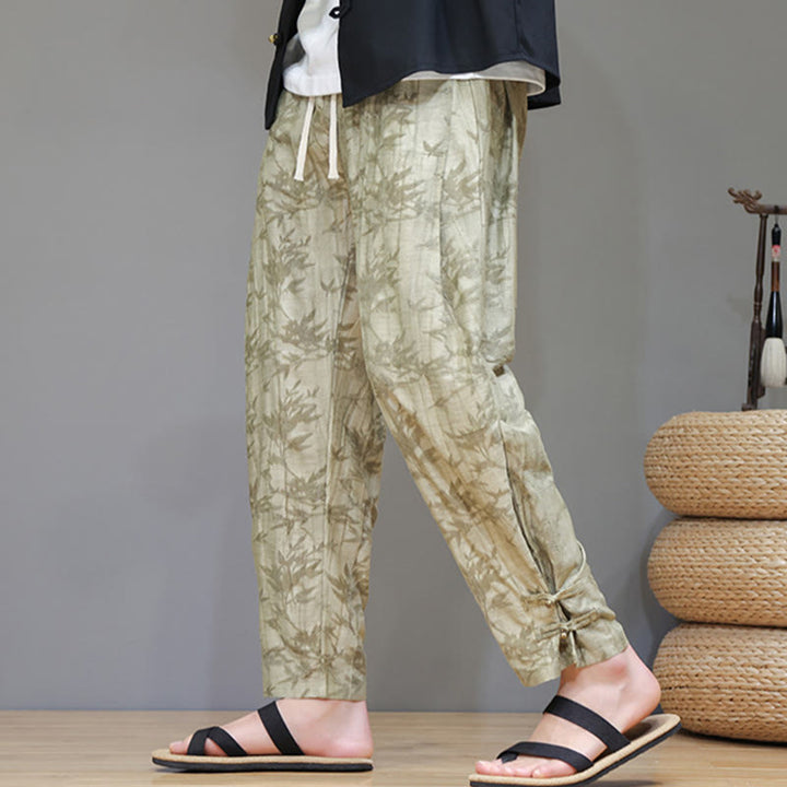 Pantalones con cordón y bolsillos para hombre con botones en los tobillos de bambú y Buddha Stones - Caqui - US/UK/AU46, EU56 (5XL) - image 0
